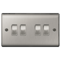 BG Nexus  4 Gang 2 Way 10 amp Metal Switch with Brushed Steel Plate NBS44